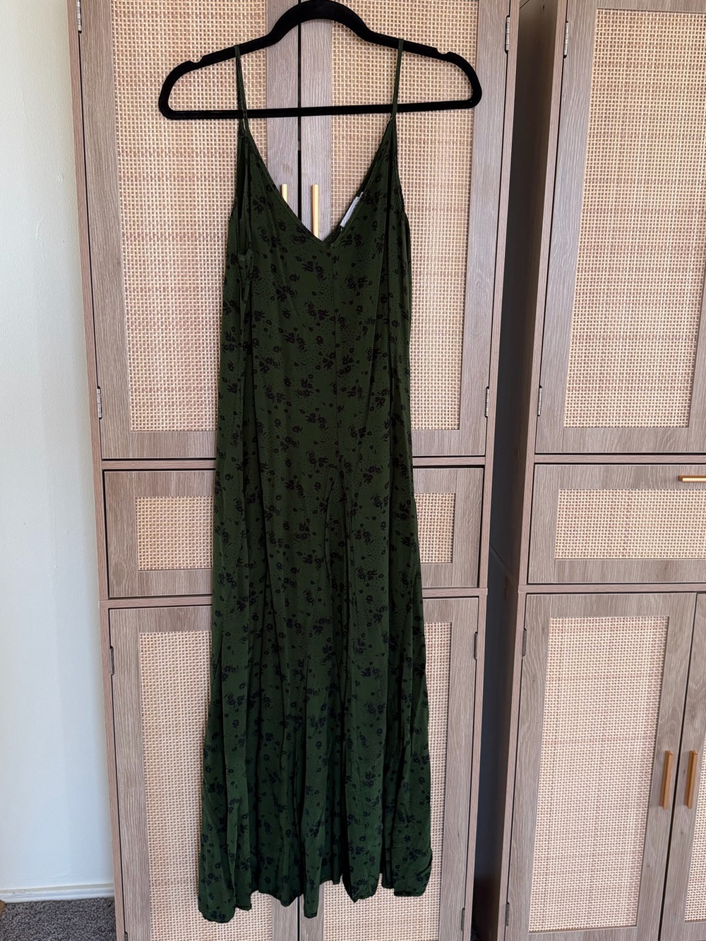 LACAUSA Olive Green Floral Midi Slip Dress